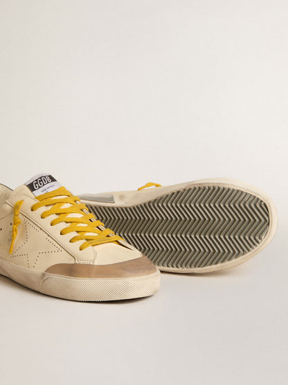 Men's Super-Star in leather with perforated star and gray suede heel tab - Golden Goose Men
