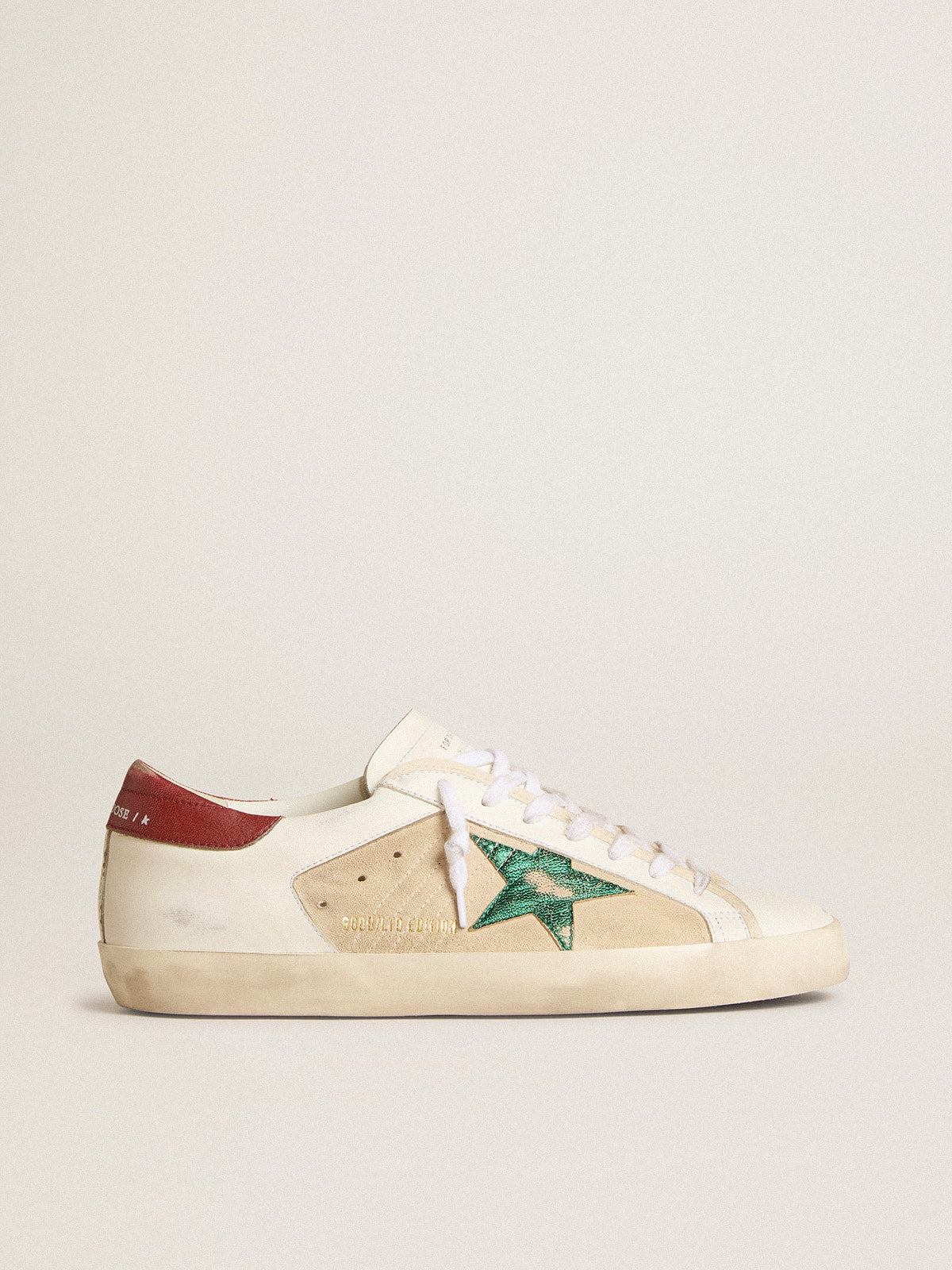 Men's Super-Star LTD in suede with green metallic star and red heel tab - Golden Goose Men
