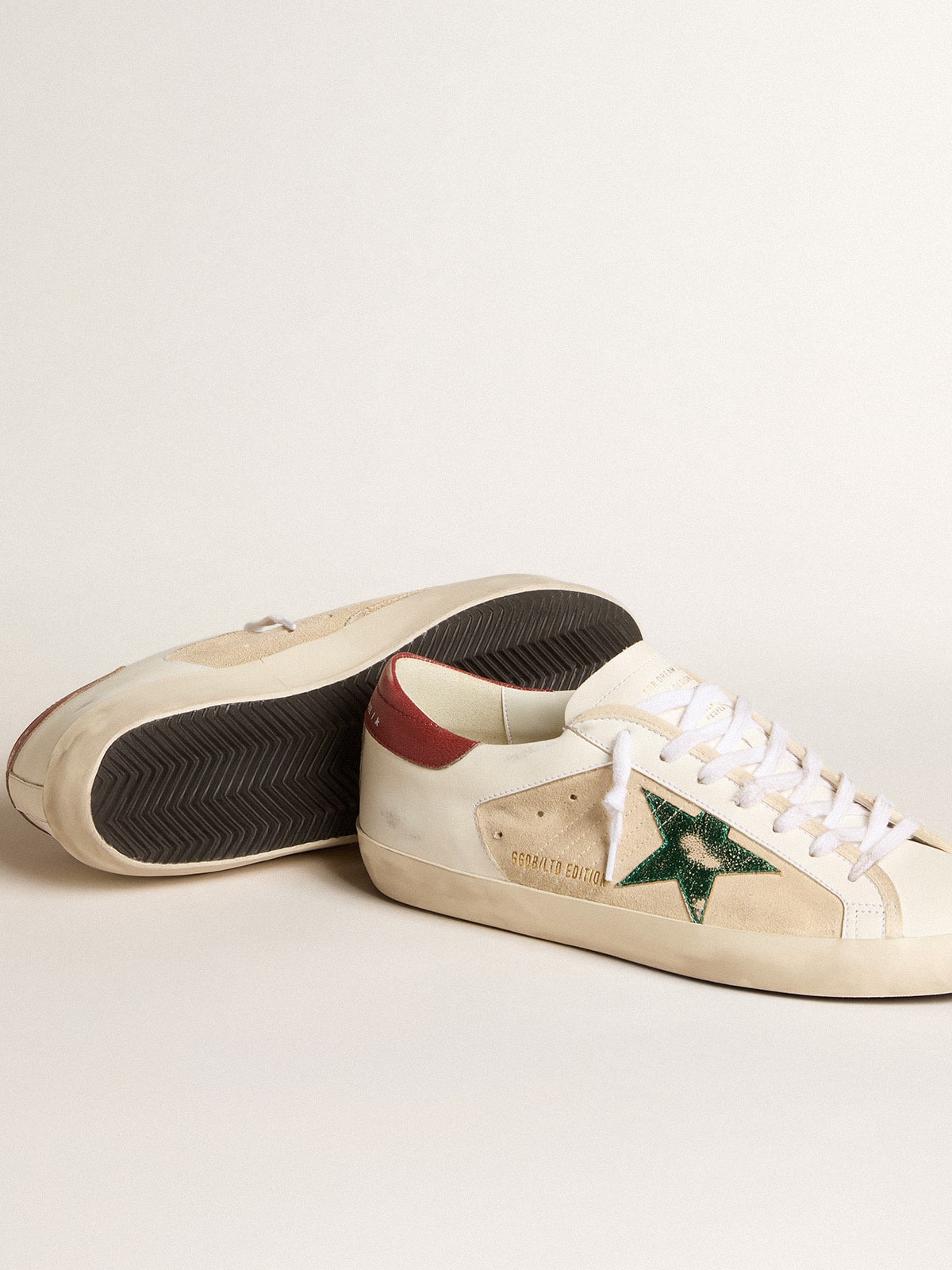Men's Super-Star LTD in suede with green metallic star and red heel tab - Golden Goose Men