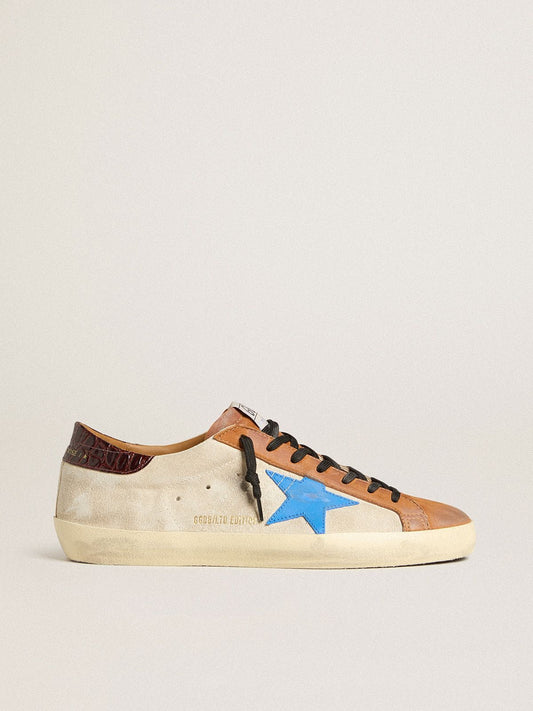 Beige Men's Super-Star LTD with light blue star and crocodile-print heel tab - Golden Goose Men