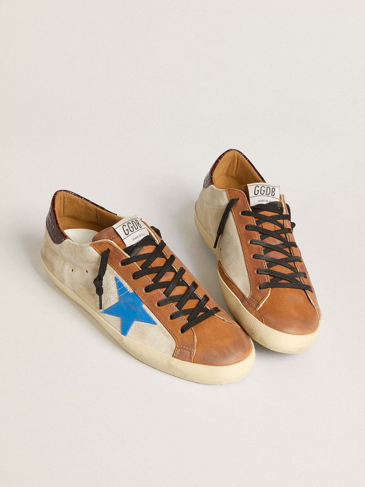 Beige Men's Super-Star LTD with light blue star and crocodile-print heel tab - Golden Goose Men