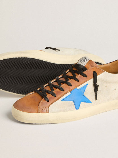 Beige Men's Super-Star LTD with light blue star and crocodile-print heel tab - Golden Goose Men