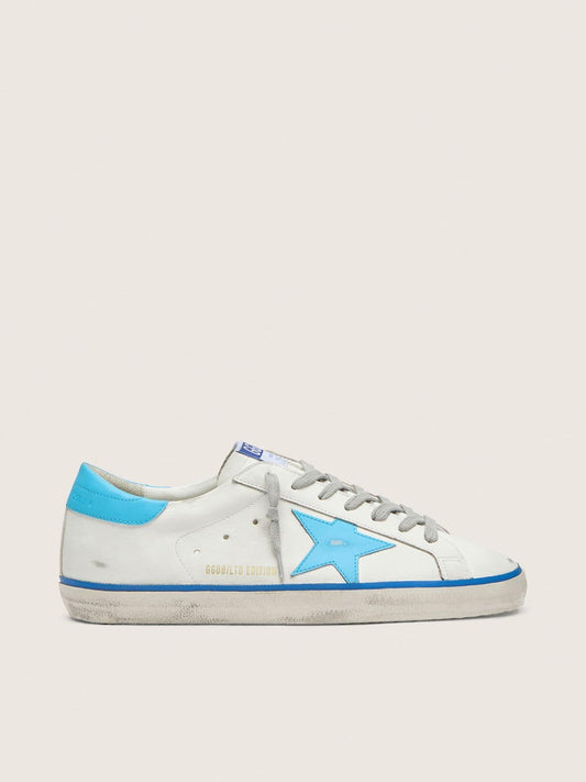 Men's Super-Star LTD in white leather with light blue leather star and heel tab - Golden Goose Men