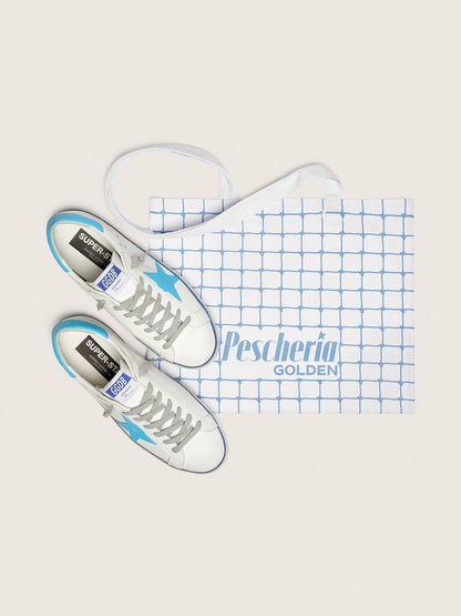 Men's Super-Star LTD in white leather with light blue leather star and heel tab - Golden Goose Men