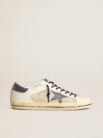 Men's Super-Star in leather and suede with blue lizard-print leather star - Golden Goose Men
