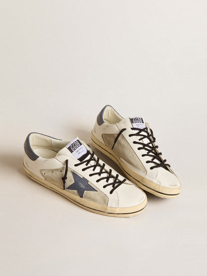 Men's Super-Star in leather and suede with blue lizard-print leather star - Golden Goose Men