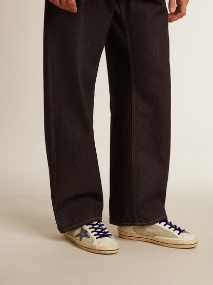 Men's Super-Star in leather and suede with blue lizard-print leather star - Golden Goose Men