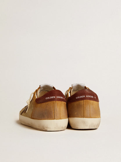 Men’s Super-Star in beige and caramel suede with black crackle leather star - Golden Goose Men