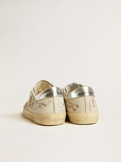 Men's Super-Star  in white leather with all-over lettering and ice-gray suede star - Golden Goose Men