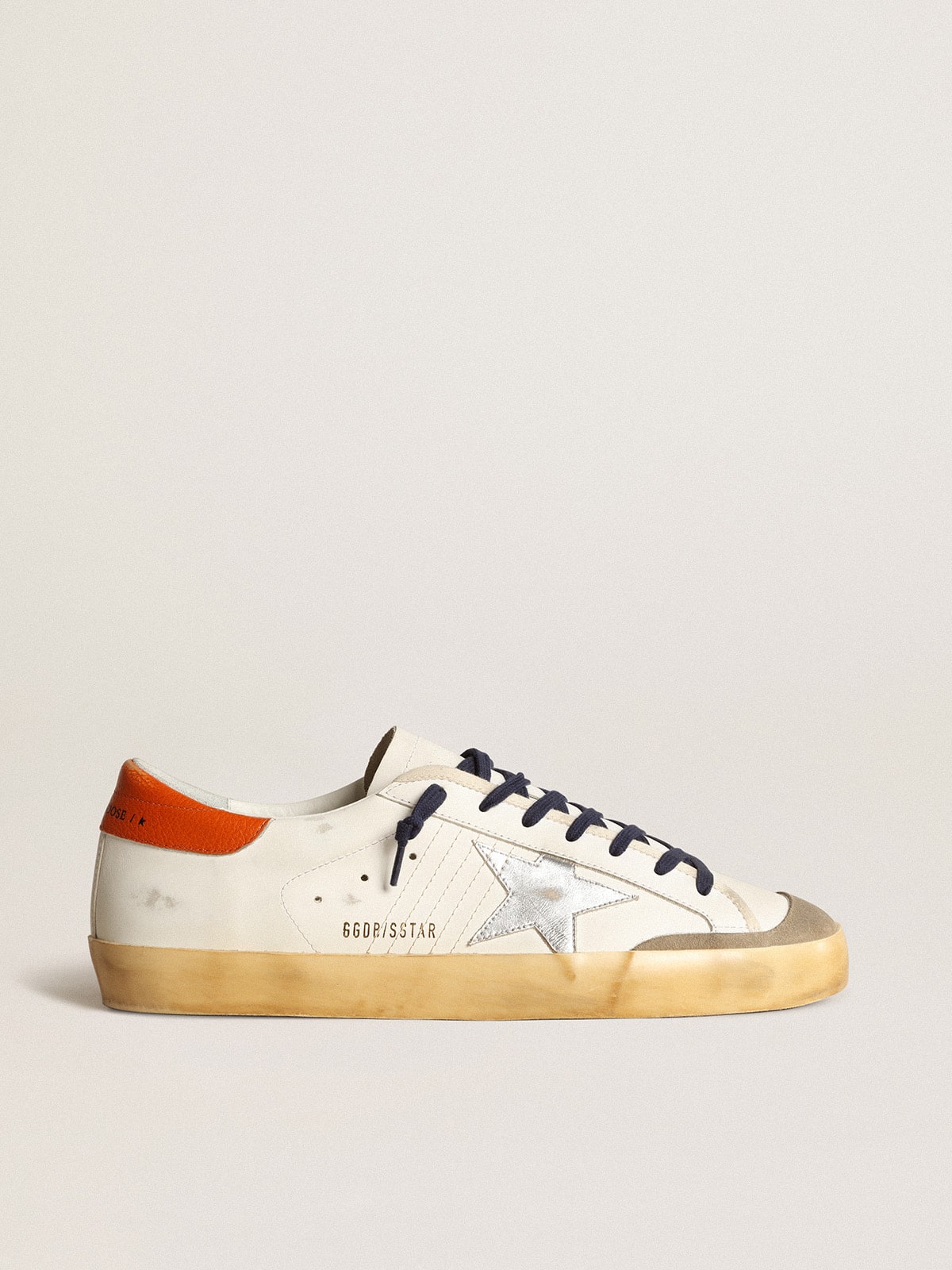 Super-Star Penstar with silver star and orange heel tab - Golden Goose Men