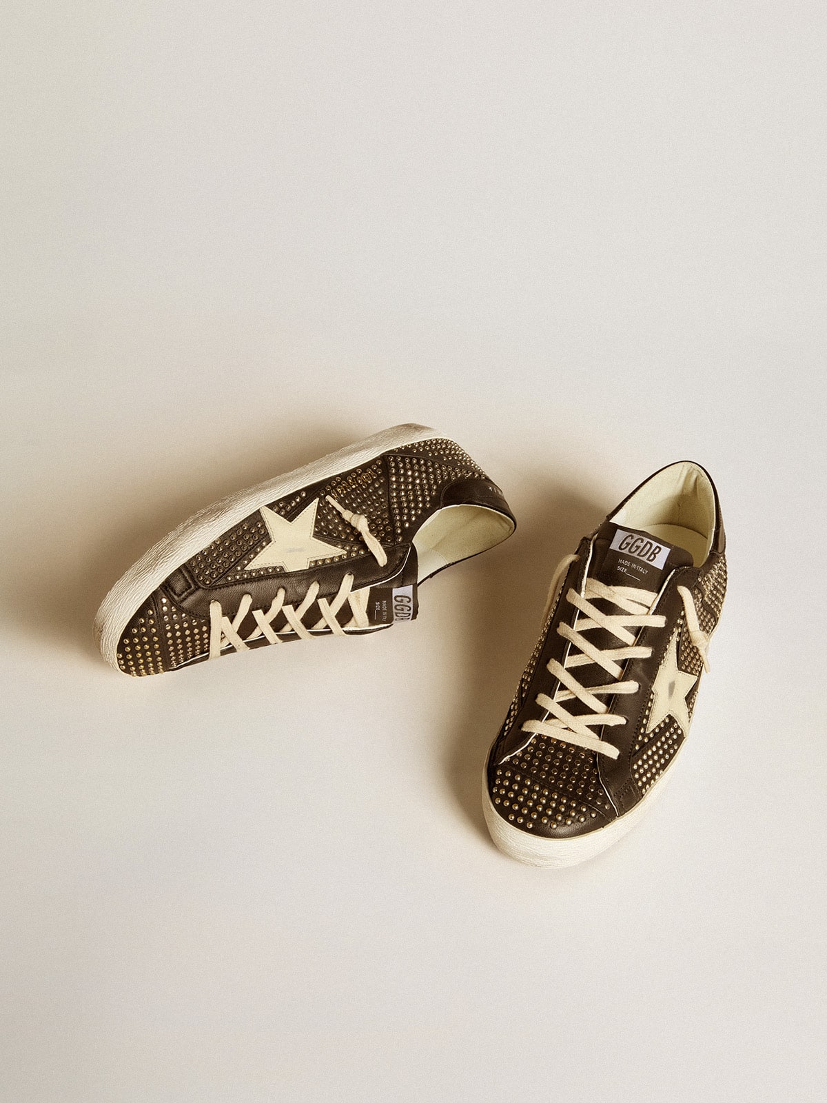 Men’s Super-Star in studded black nappa with white leather star - Golden Goose Men