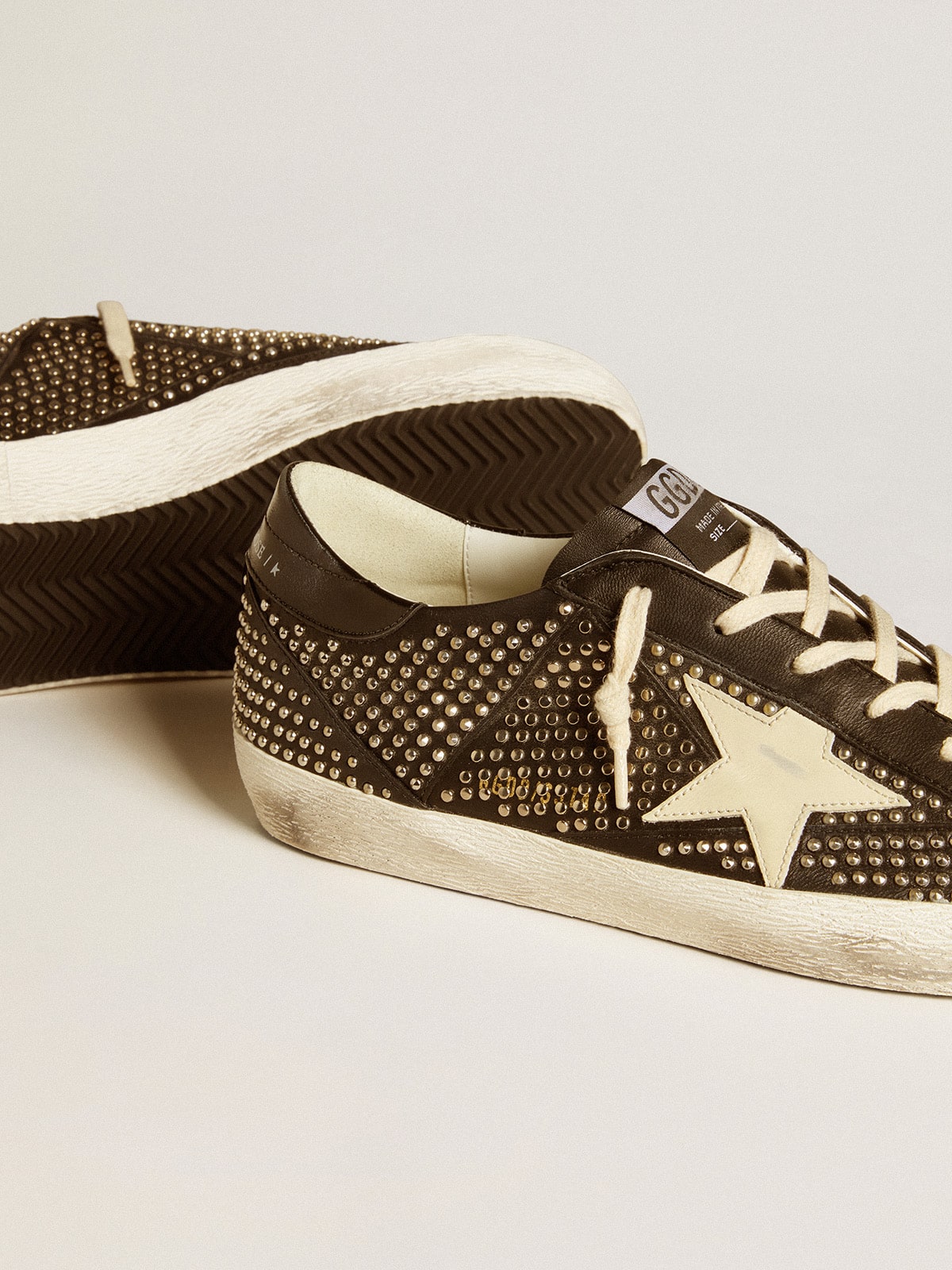 Men’s Super-Star in studded black nappa with white leather star - Golden Goose Men