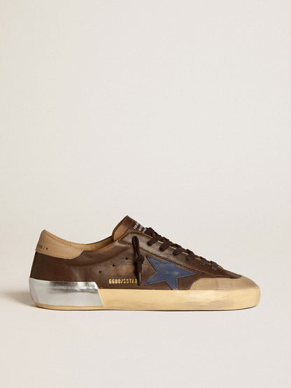 Men's Super-Star in leather with blue leather star and beige nubuck heel tab - Golden Goose Men
