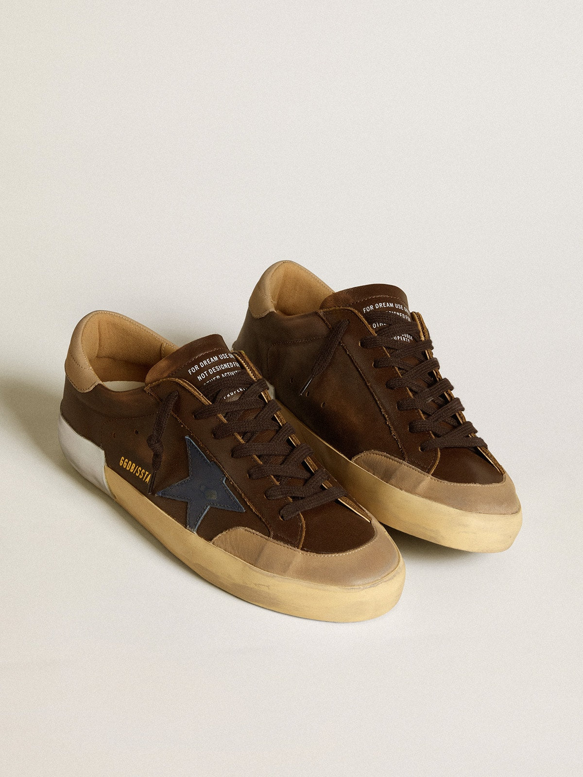 Men's Super-Star in leather with blue leather star and beige nubuck heel tab - Golden Goose Men
