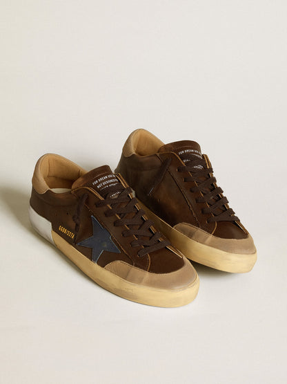 Men's Super-Star in leather with blue leather star and beige nubuck heel tab - Golden Goose Men