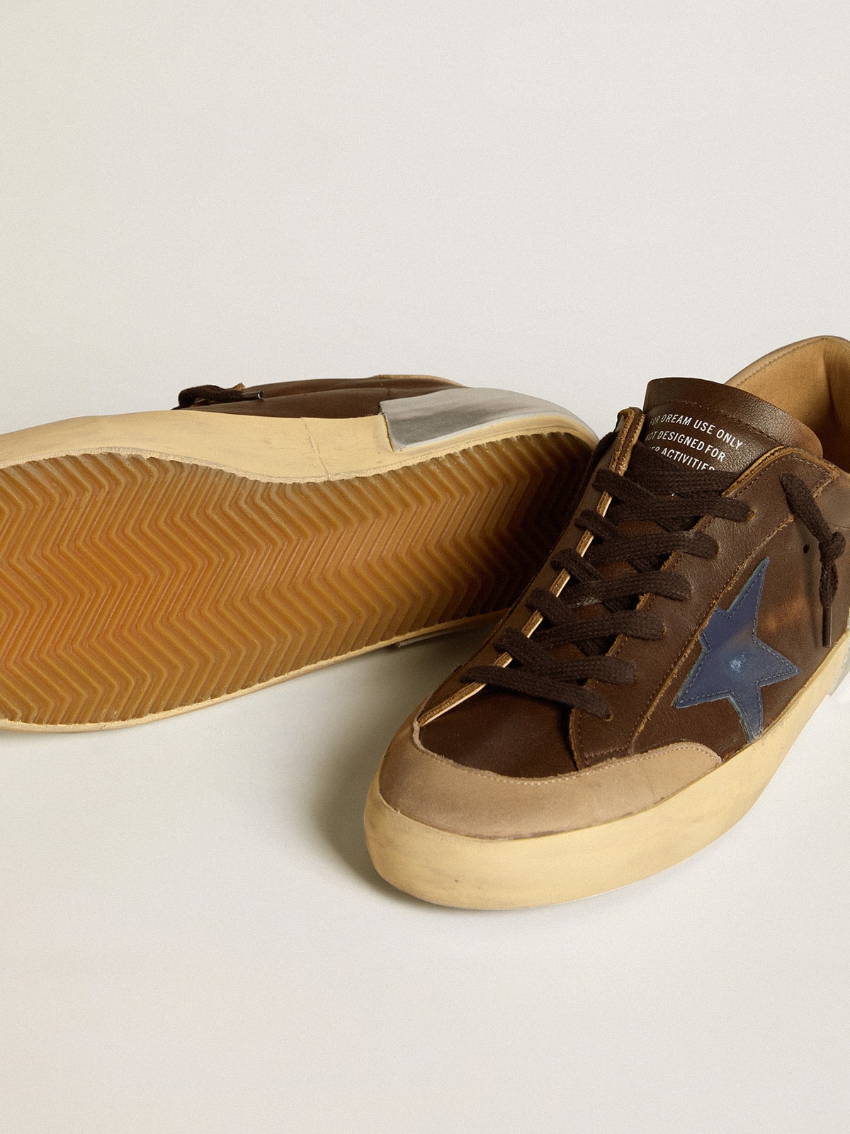 Men's Super-Star in leather with blue leather star and beige nubuck heel tab - Golden Goose Men