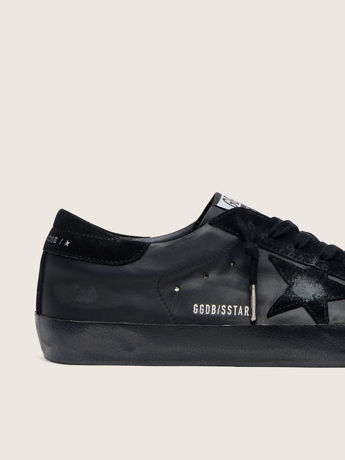 Men's Super-Star in black nappa with black suede star and heel tab - Golden Goose Men