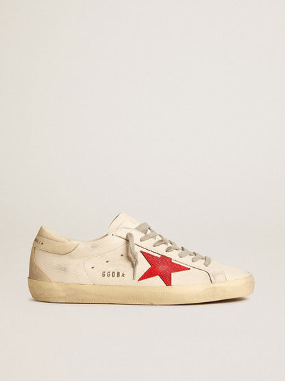 Men's Super-Star in nappa with red star and cream leather heel tab - Golden Goose Men