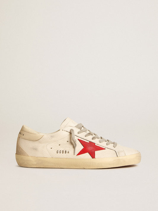 Men's Super-Star in nappa with red star and cream leather heel tab - Golden Goose Men