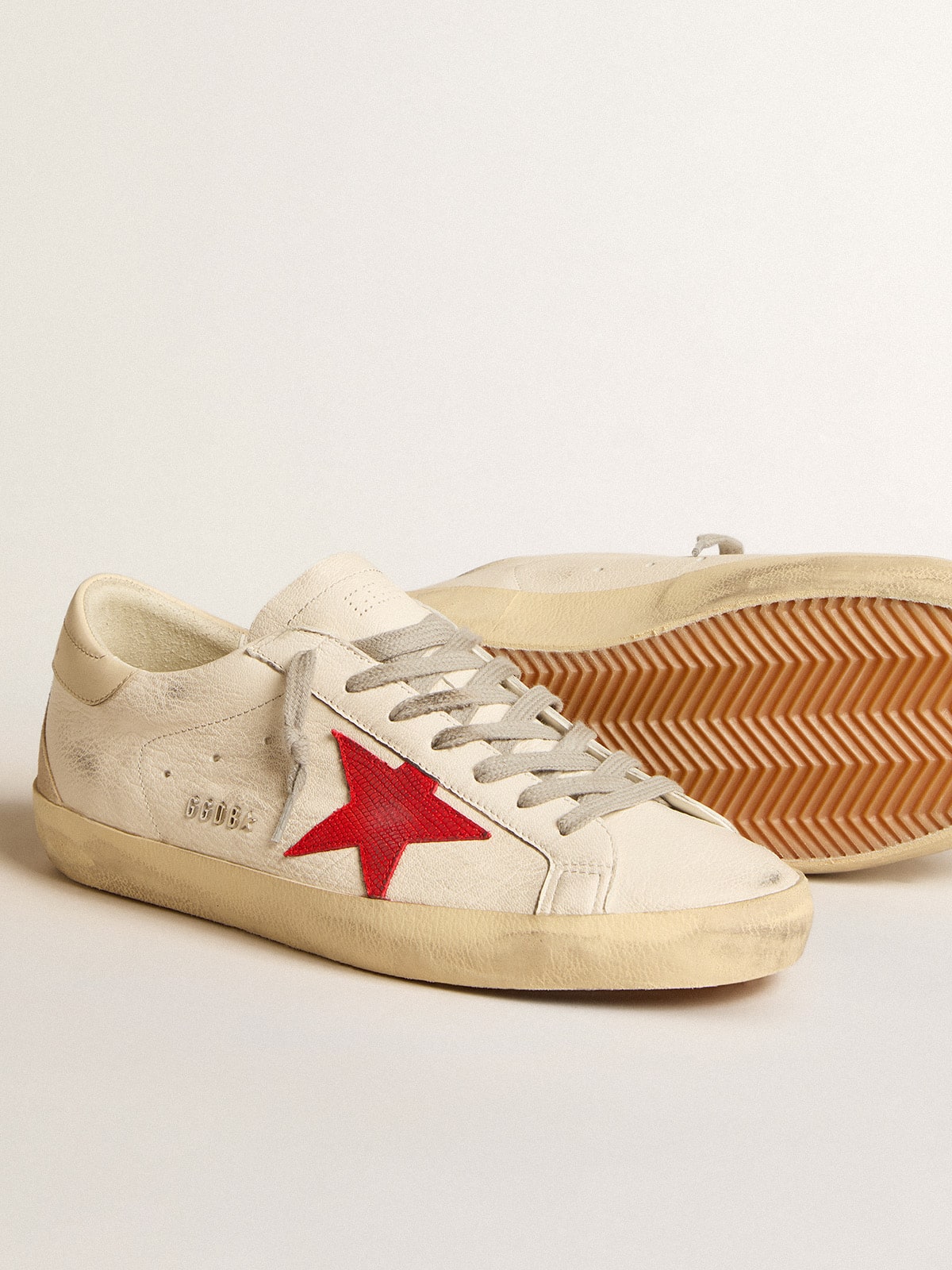 Men's Super-Star in nappa with red star and cream leather heel tab - Golden Goose Men