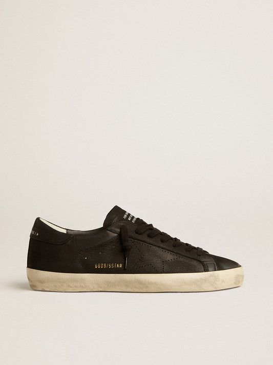 Men's Super-Star in black nubuck with perforated star and black nubuck heel tab - Golden Goose Men