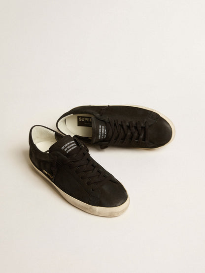 Men's Super-Star in black nubuck with perforated star and black nubuck heel tab - Golden Goose Men