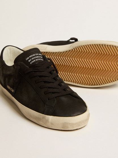 Men's Super-Star in black nubuck with perforated star and black nubuck heel tab - Golden Goose Men