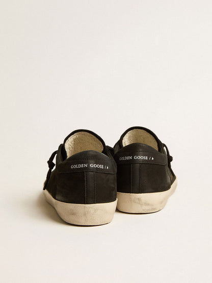 Men's Super-Star in black nubuck with perforated star and black nubuck heel tab - Golden Goose Men