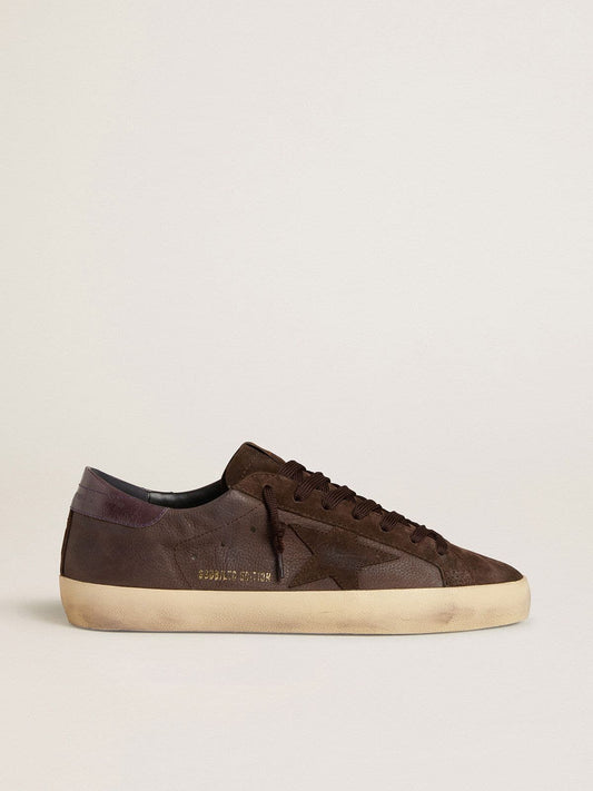 Men's Super-Star LTD in brown nubuck with suede star and purple leather heel tab - Golden Goose Men