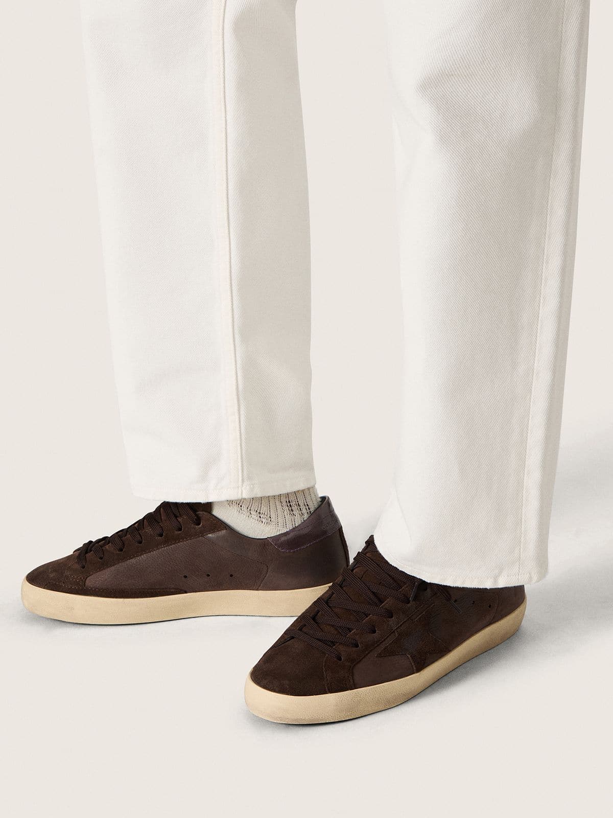 Men's Super-Star LTD in brown nubuck with suede star and purple leather heel tab - Golden Goose Men