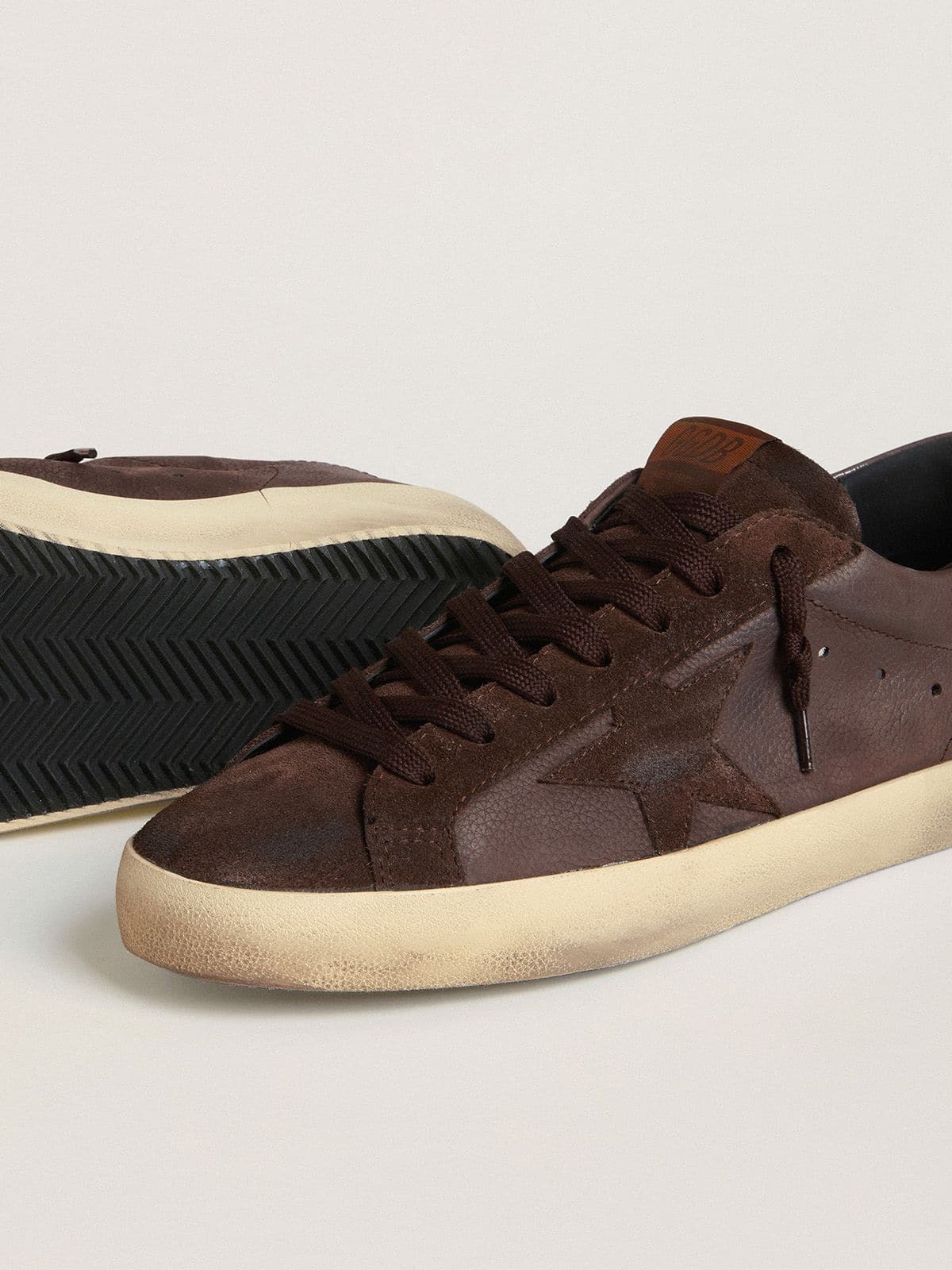 Men's Super-Star LTD in brown nubuck with suede star and purple leather heel tab - Golden Goose Men