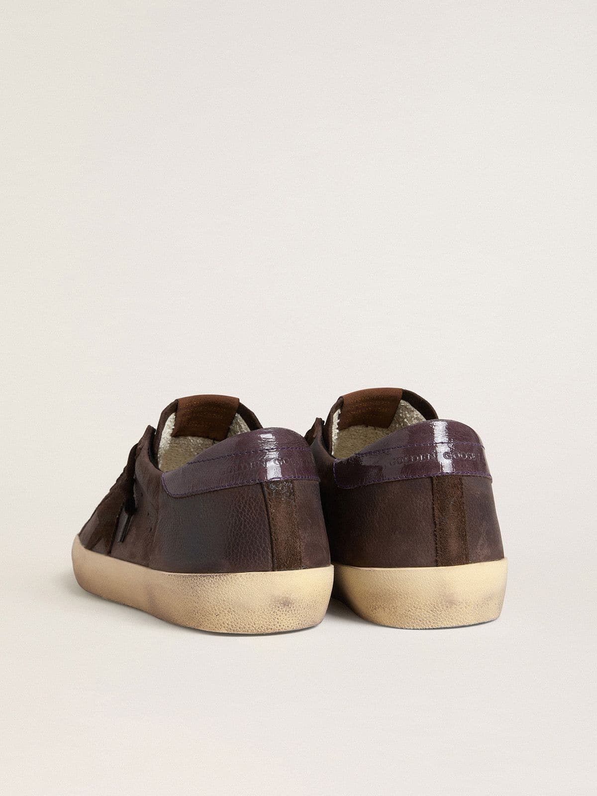 Men's Super-Star LTD in brown nubuck with suede star and purple leather heel tab - Golden Goose Men