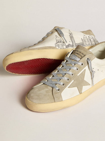 Men’s Super-Star in nappa with ice-gray suede star and black embroidery - Golden Goose Men