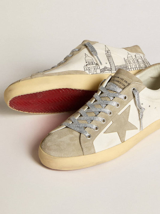 Men’s Super-Star in nappa with ice-gray suede star and black embroidery - Golden Goose Men