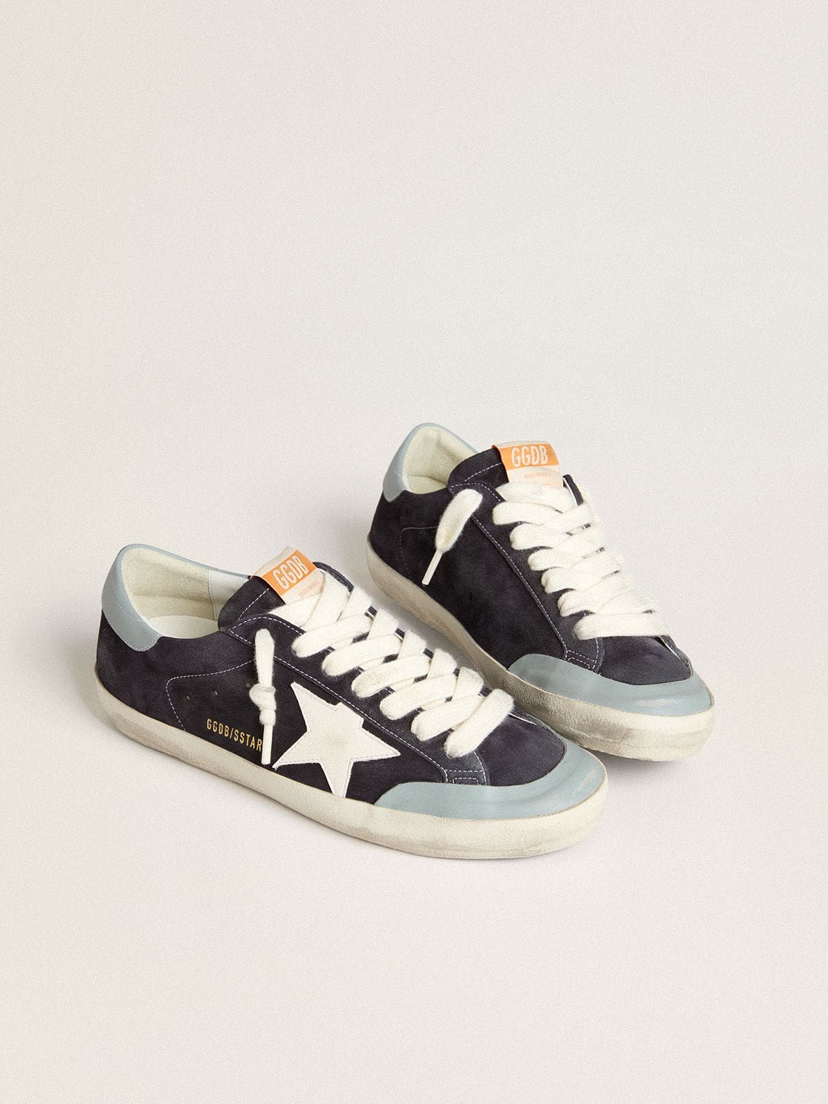 Men's Super-Star in midnight-blue suede with white leather star and light blue leather heel tab - Golden Goose Men