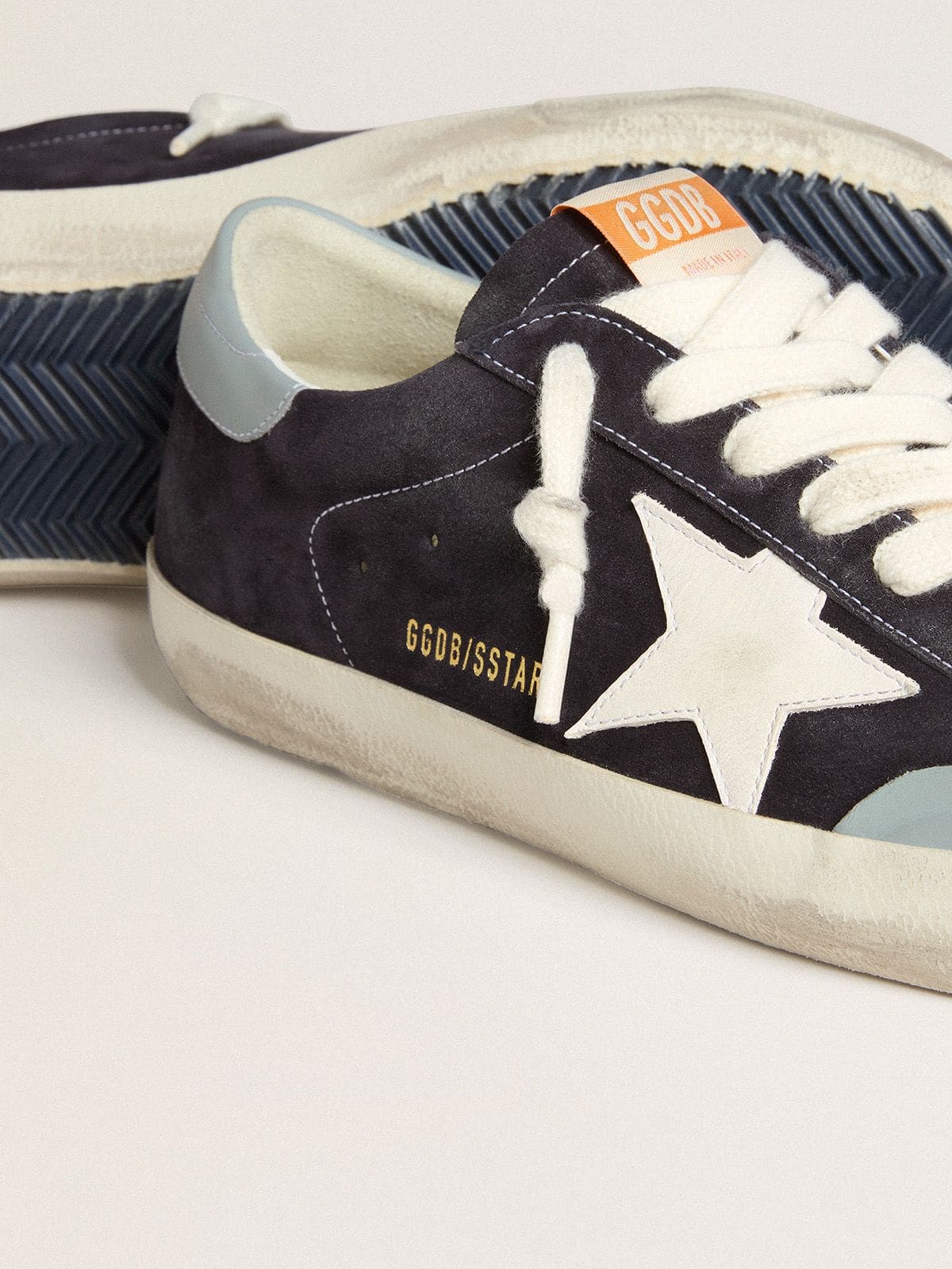 Men's Super-Star in midnight-blue suede with white leather star and light blue leather heel tab - Golden Goose Men
