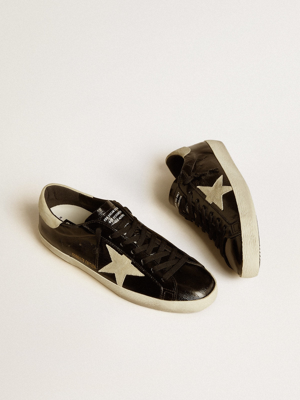 Men's Super-Star  in black patent leather with suede star and heel tab - Golden Goose Men