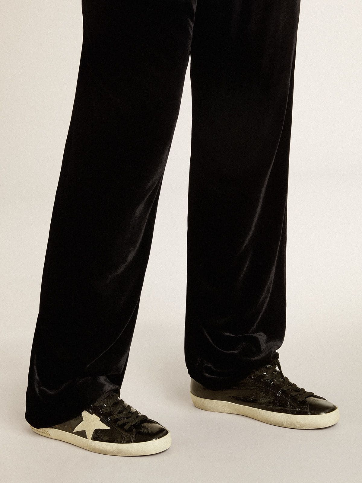 Men's Super-Star  in black patent leather with suede star and heel tab - Golden Goose Men