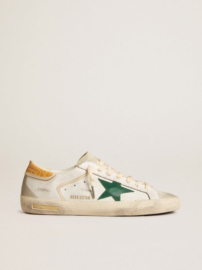 Men's Super-Star with green suede star and yellow croc-print leather heel tab - Golden Goose Men