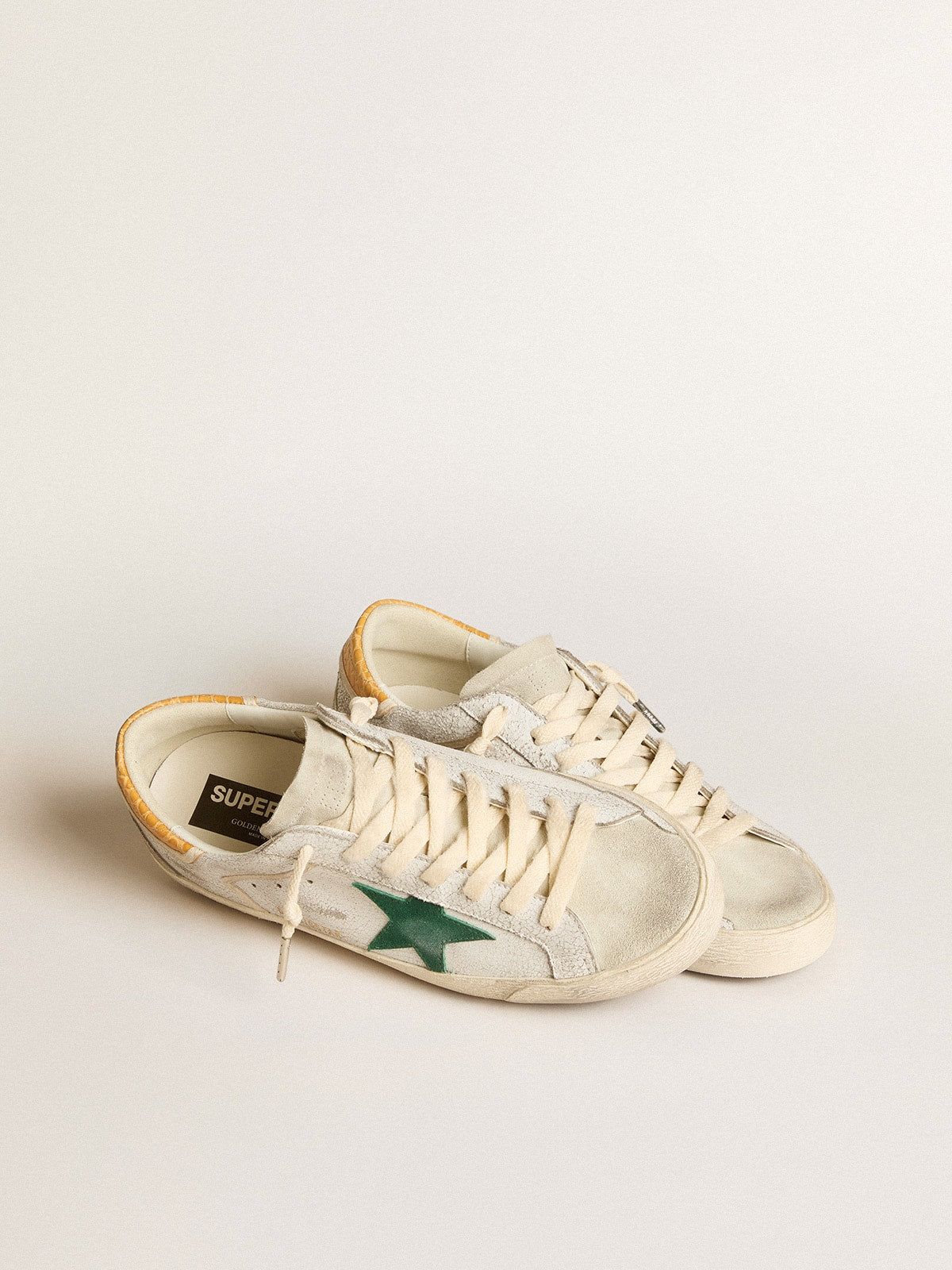 Men's Super-Star with green suede star and yellow croc-print leather heel tab - Golden Goose Men