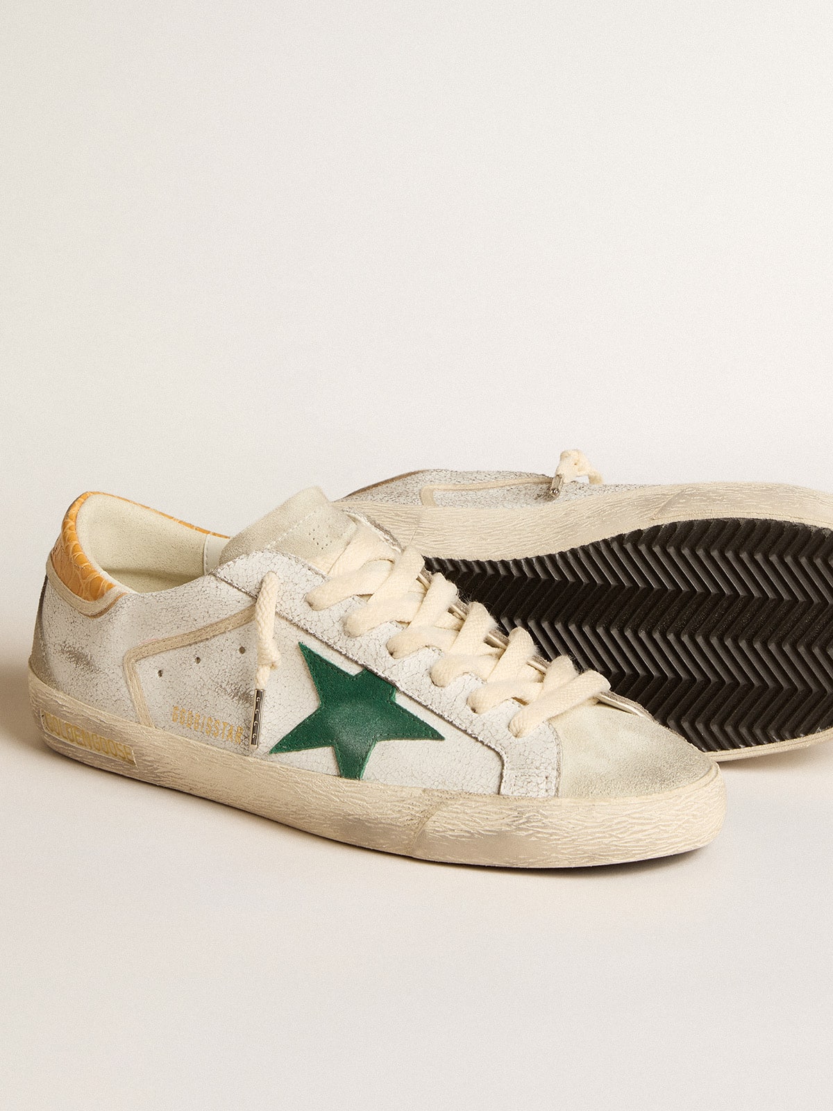 Men's Super-Star with green suede star and yellow croc-print leather heel tab - Golden Goose Men