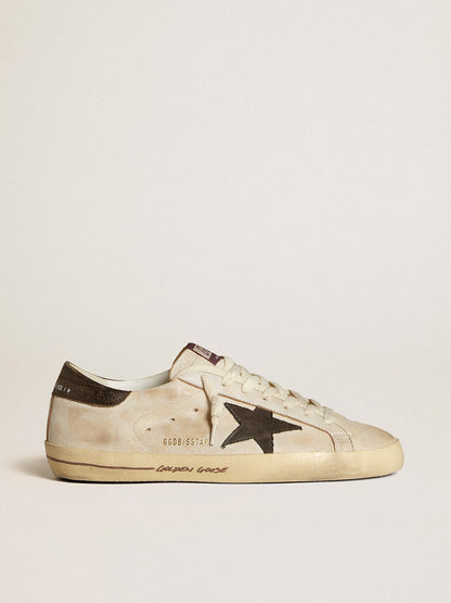 Men's Super-Star in leather with black denim star and black leather heel tab - Golden Goose Men