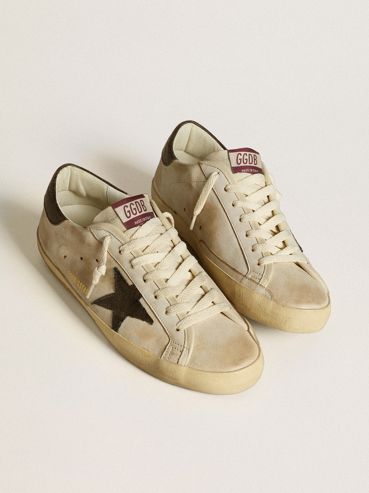 Men's Super-Star in leather with black denim star and black leather heel tab - Golden Goose Men