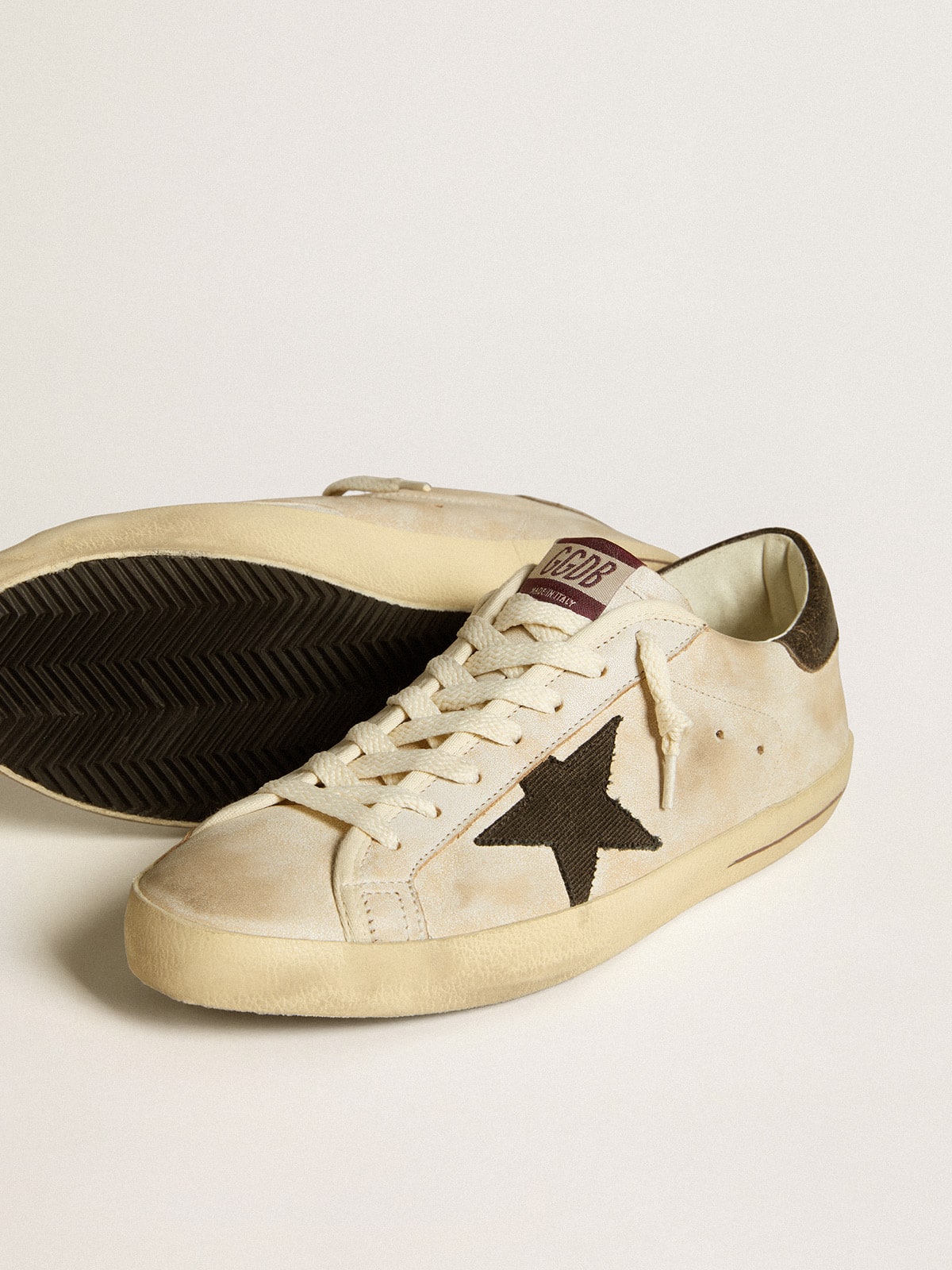 Men's Super-Star in leather with black denim star and black leather heel tab - Golden Goose Men