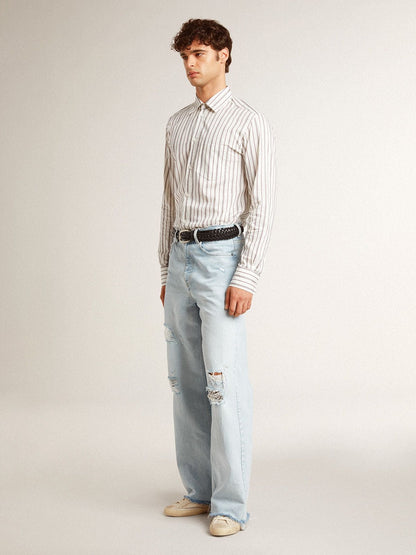 Men's Super-Star in leather with black denim star and black leather heel tab - Golden Goose Men