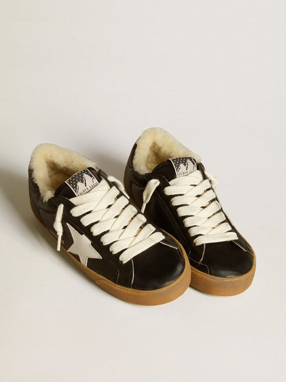 Men's Super-Star in matelassé nappa with leather star and shearling lining - Golden Goose Men