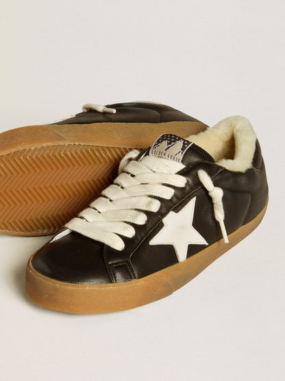 Men's Super-Star in matelassé nappa with leather star and shearling lining - Golden Goose Men
