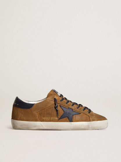 Men's Super-Star LTD in tobacco-colored croc-print leather with midnight blue leather star and heel tab - Golden Goose Men