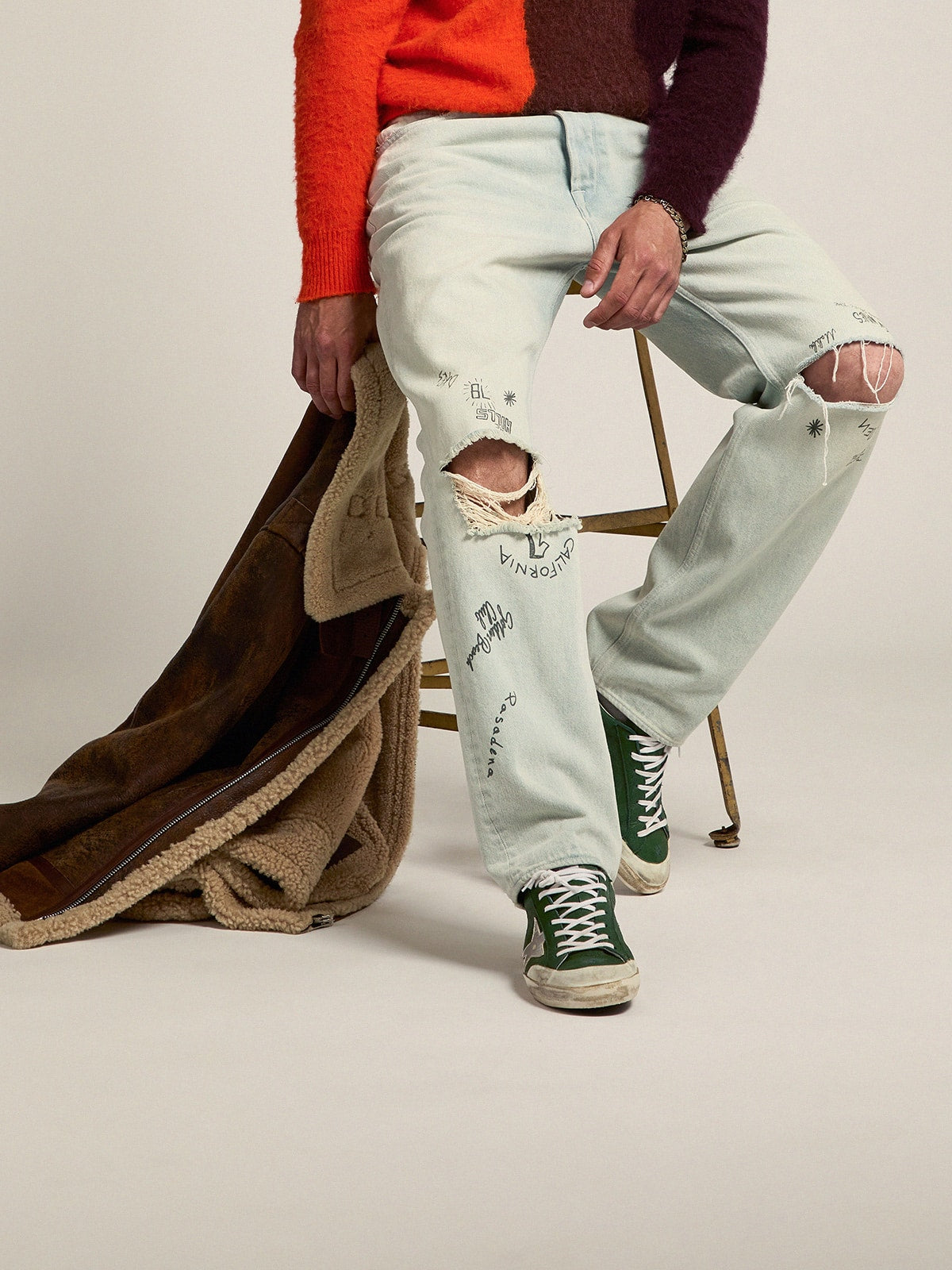 Men's Super-Star in green leather and multifoxing - Golden Goose Men