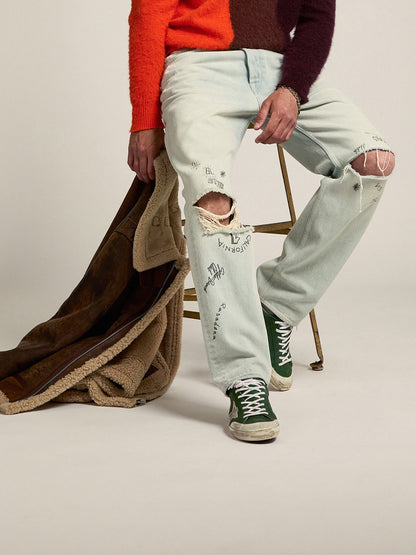 Men's Super-Star in green leather and multifoxing - Golden Goose Men